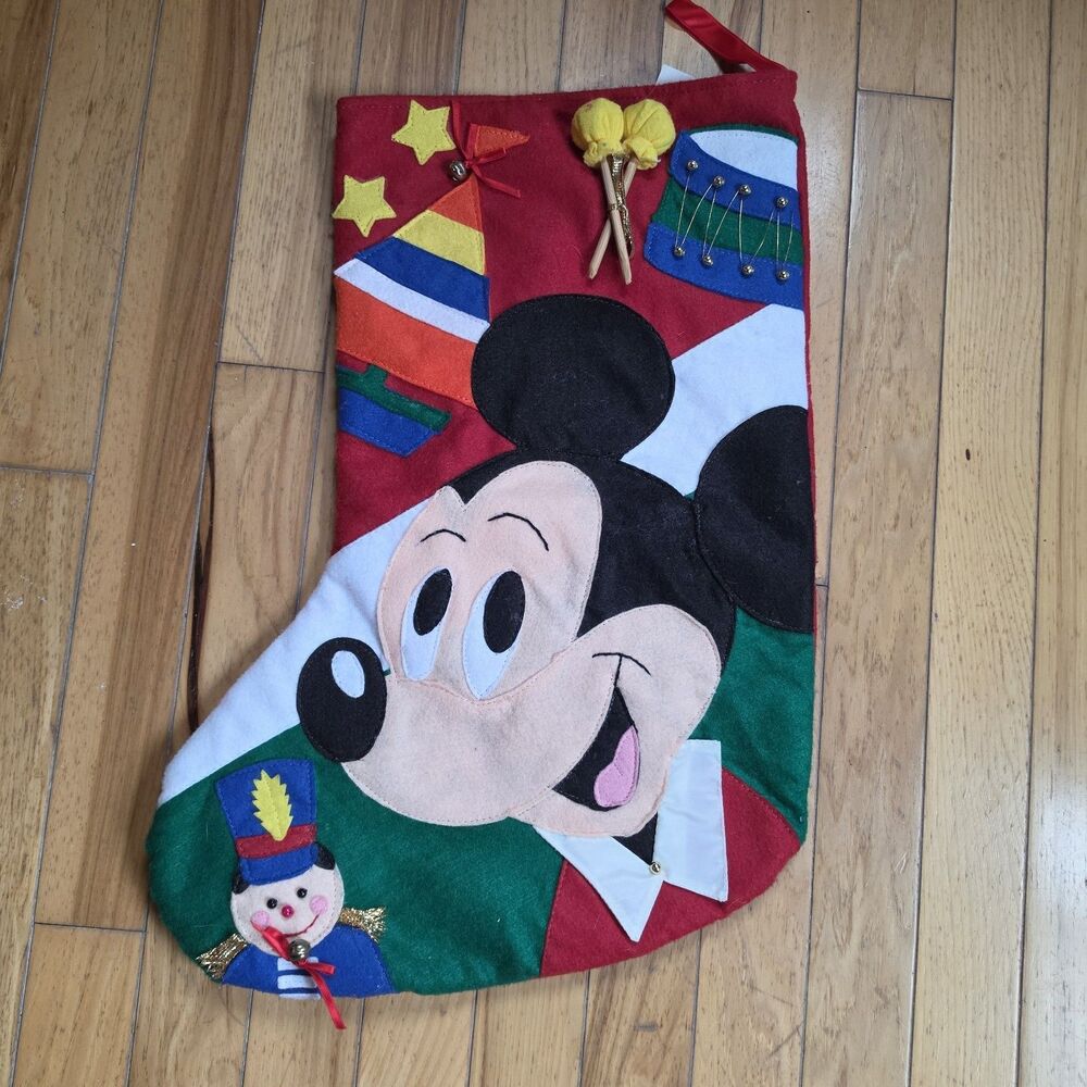 Vintage Disney Store Mickey Felt Applique Christmas Stocking 20" Nice